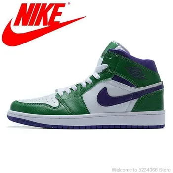 

Nike Air Jordan 1 Mid AJ1 Hulk White Purple Green Mid-Top Women's Basketball comfortable Shoes Size 36-39 554724-300
