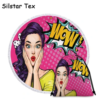 

Silstar Tex Personalized Character Round Beach Towels With Tassels For Kids Adults Woman Tapestry Microfiber Towel 150cm