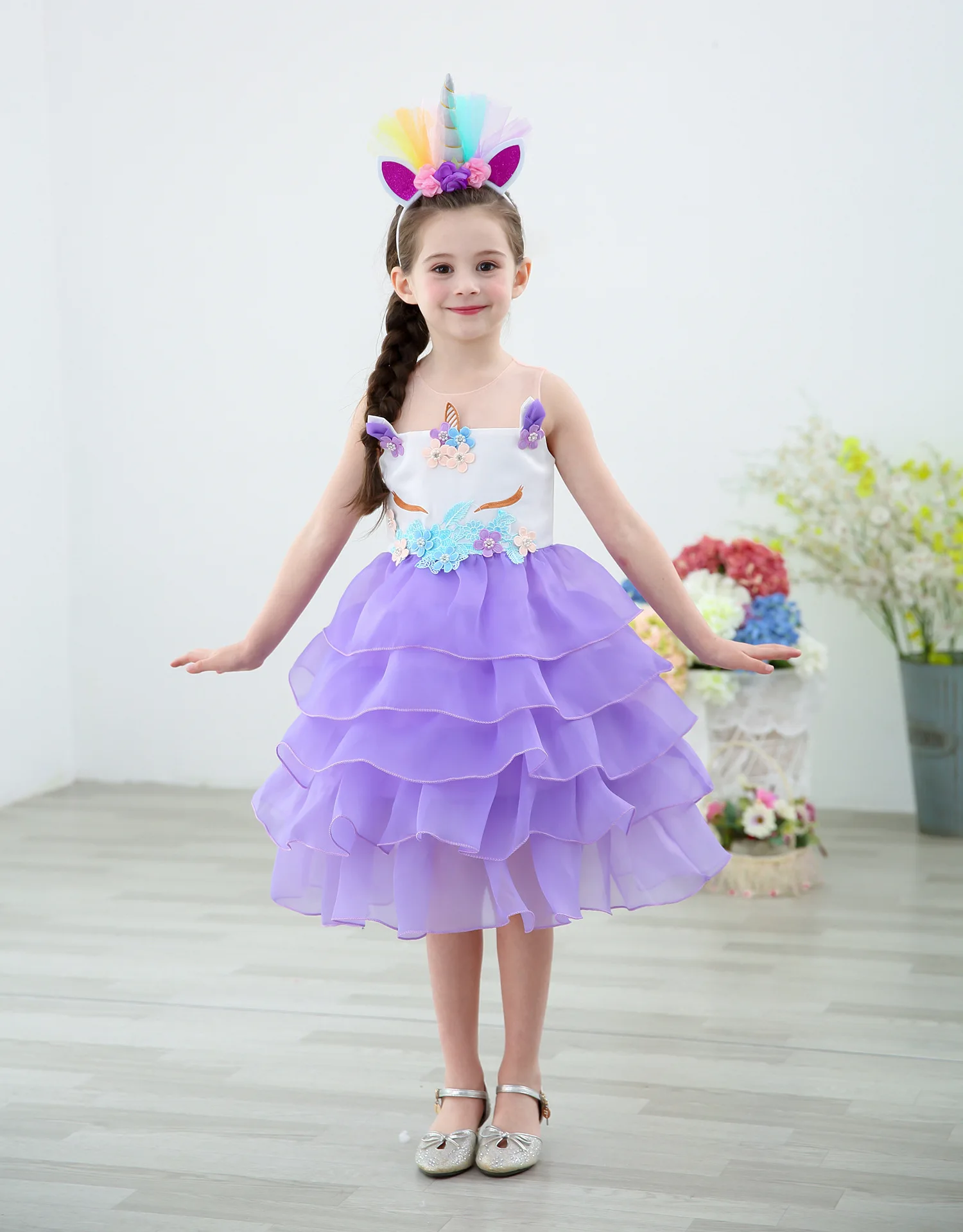 dress with horn Новая модная детская Радужная пачка для маленьких девочек, наряды для Дня благодарения, Рождества, Хэллоуина, детское нарядное платье, костюм единорога для девочек - Цвет: dress with horn