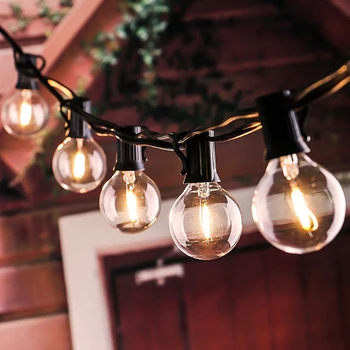

G40 Globe Solar String Lights with 10/25 Clear LED Bulbs Vintage Backyard Patio Lights Hanging Indoor/Outdoor Lights Lithium Ion