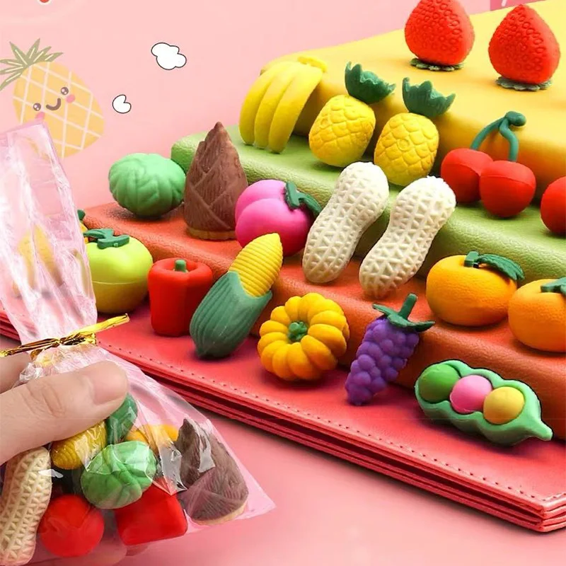 10/Pcs Creative Vegetables Fruit Eraser Detachable Eraser Student Prize Stationery Wholesale