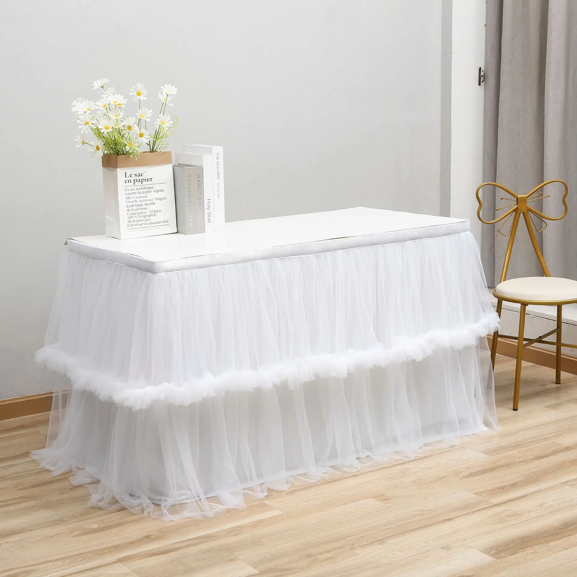 Halloween Christmas Birthday Tulle Table Skirt Wedding Tutu Cloth Baby Shower Banquet Party Home Decor