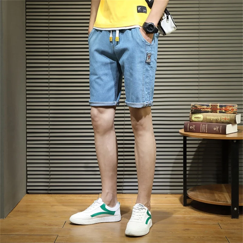 Новинка, мужские Стрейчевые джинсовые шорты, брендовые укороченные брюки