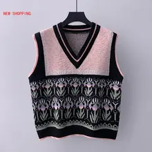 

Vintage Fashion Sweater Vest V Neck Vintage Knitted Vests Sleeveless Women Ugly Sweater Black Top Casual Pullover Jumper 2021