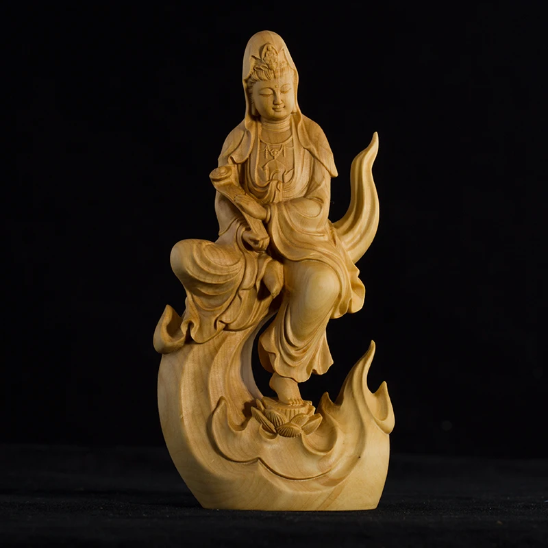13 см резьба из самшита Ruyi Guanyin украшения Bodhisattva скульптура массива дерева статуя