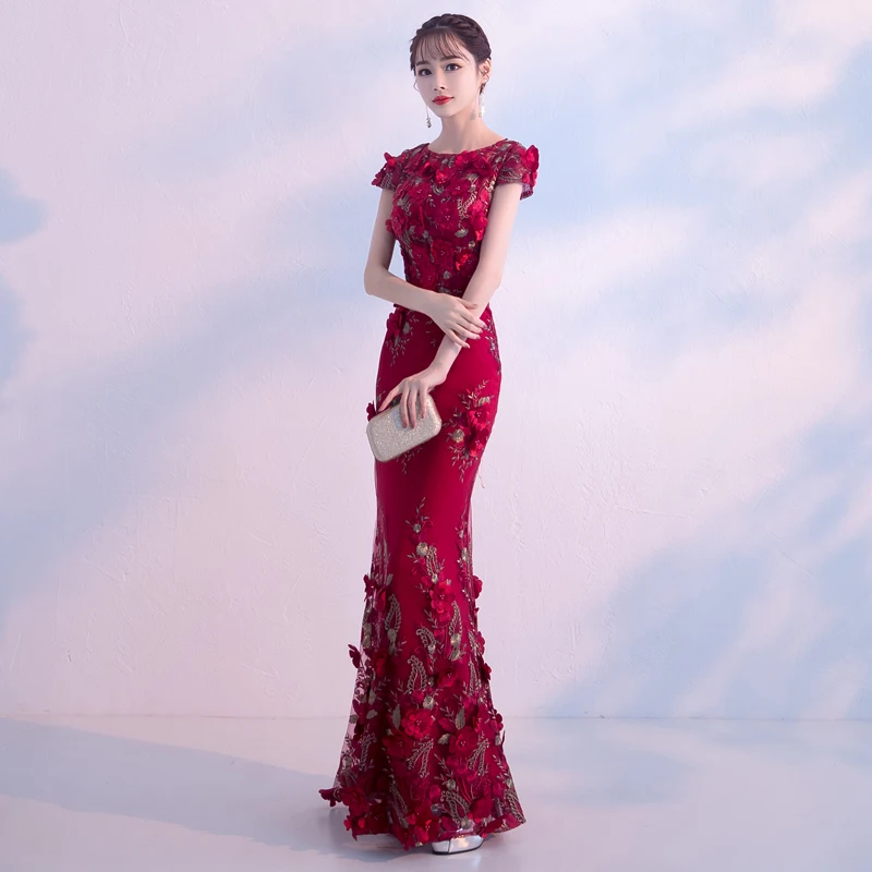 Свадебное qipao длинное платье Вечерние вечернее Ципао восточное платье китайский стиль женское Qipao сексуальное свадебное платье vestido chines