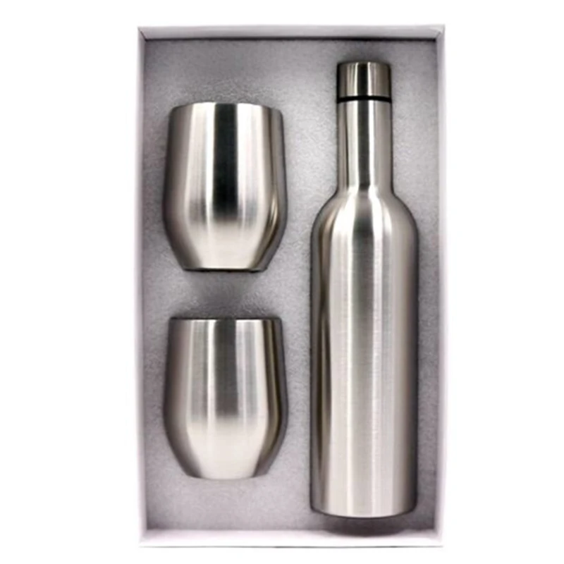 

Vacuum Insulated Wine Bottle 750Ml & Two Wine Tumblers with Lids 12Oz. Made of Shatterproof Stainless Steel & BPA FREE Lids, Per