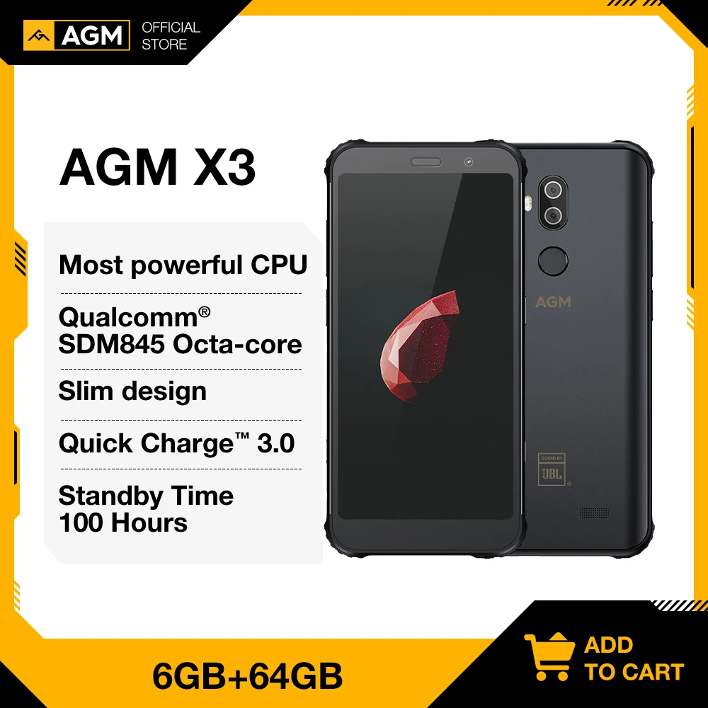 Смартфон AGM X3 JBL кобрендинговый 5 99 дюйма 6 + 64 ГБ NFC 4100 мАч IP68 Android 8.1 быстрая зарядка |