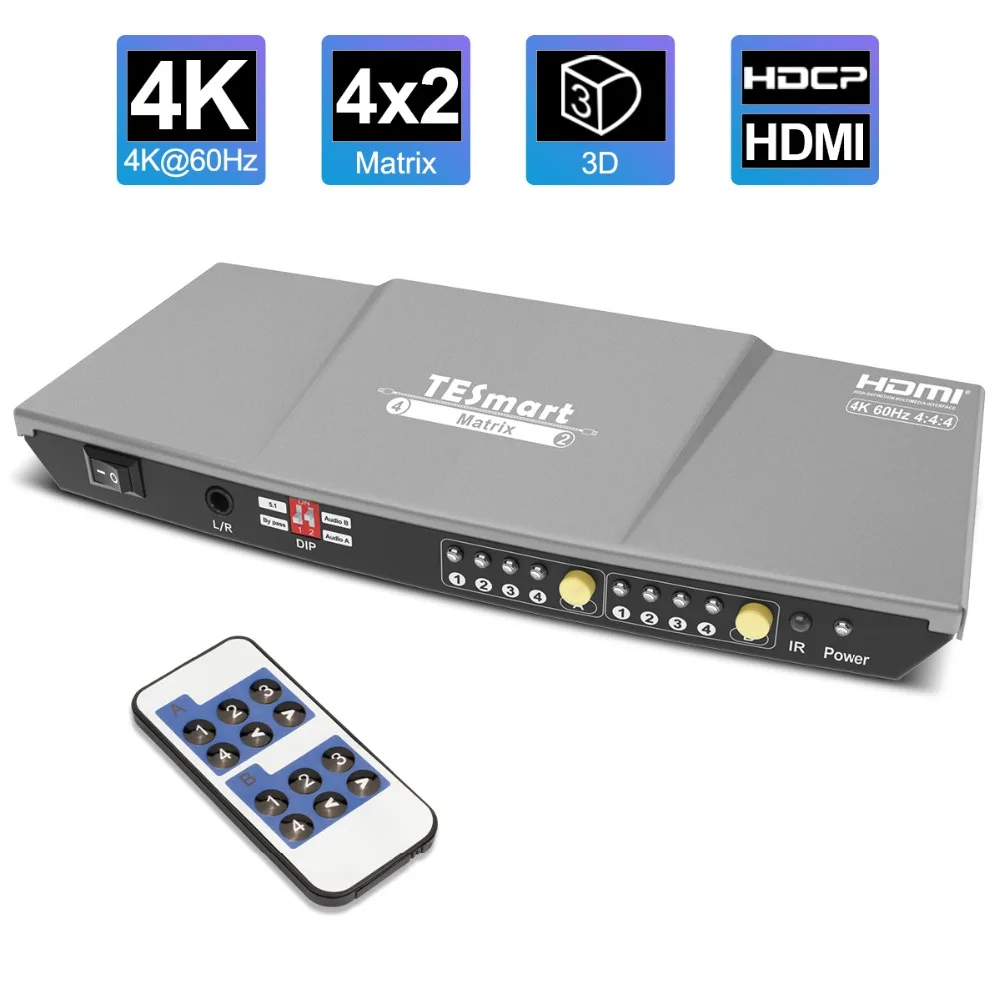 HDMI Matrix 4x2 HDMI Switcher сплиттер 4 порта вход и 2 порта Выход Матрица 4 порта двойной монитор до 4K x 2 k@ 60Hz HDCP2.2