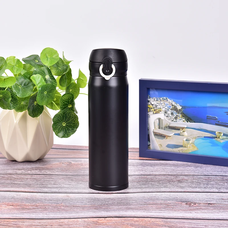1Pcs Buckle Thermal Cup 500ml Thermos Stainless Steel Bottle Travel Mug Water Vacuum Cup Portable Drinking Bottles - Цвет: Черный