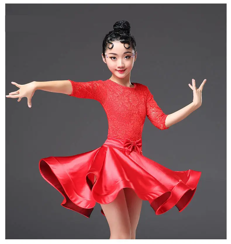 Новые кружевные платья для Бальных и латиноамериканских танцев для девочек детский танцевальный сценический костюм Cha Rumba Samba Jive детское платье для латины с длинными рукавами