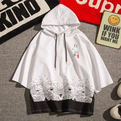 White VOGUELEO Harajuku мужские толстовки японские уличные высококачественные толстовки с волнами в стиле хип-хоп размеры M-5XL Новая мода - Цвет: White