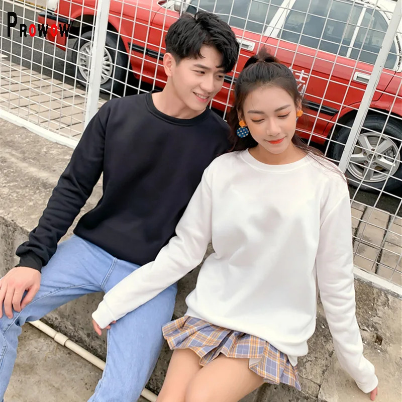 Prowow Winter Spring Women Sweatshirt Yellow O-neck Man Top Clothes Plus Size Thin Velvet Pullovers Shirts Black Hoodies White 4