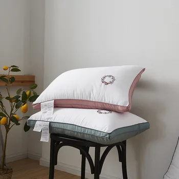 

New fashion super soft and comfortable embroidery pillow Hotel fluffy pillow core single pillow core pillows with light