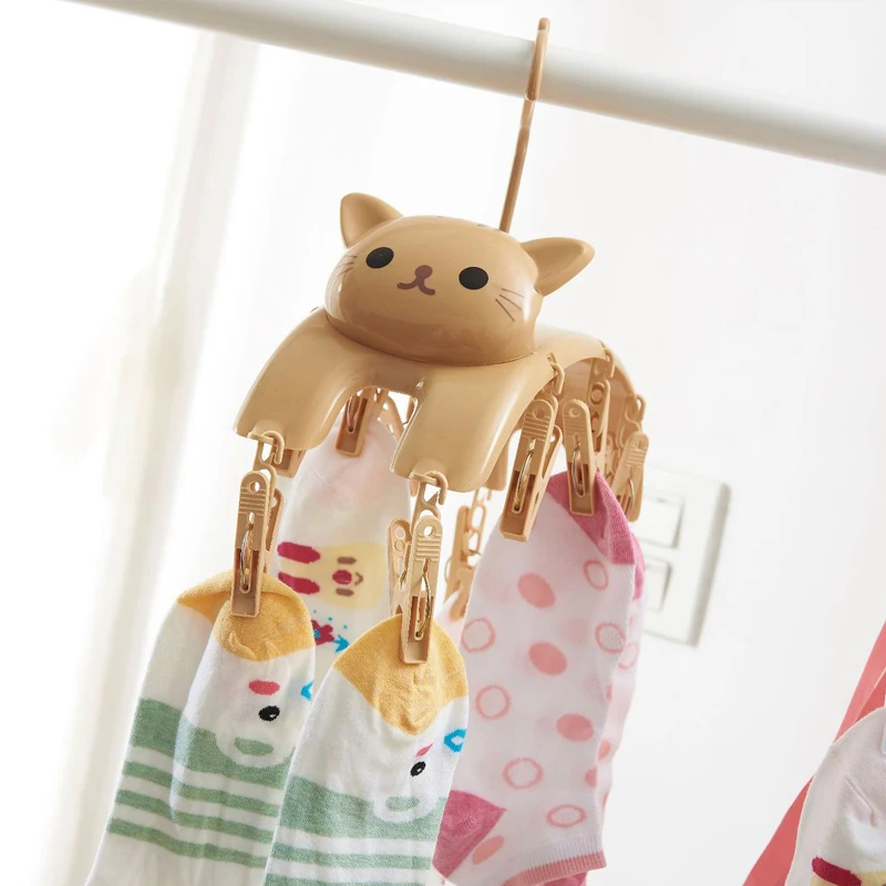 Cute Cat Hanging Clothes Drying Rack with 10pcs Pegs Indoor & Outdoor Laundry Clips Hangers for Underwear Socks | Дом и сад