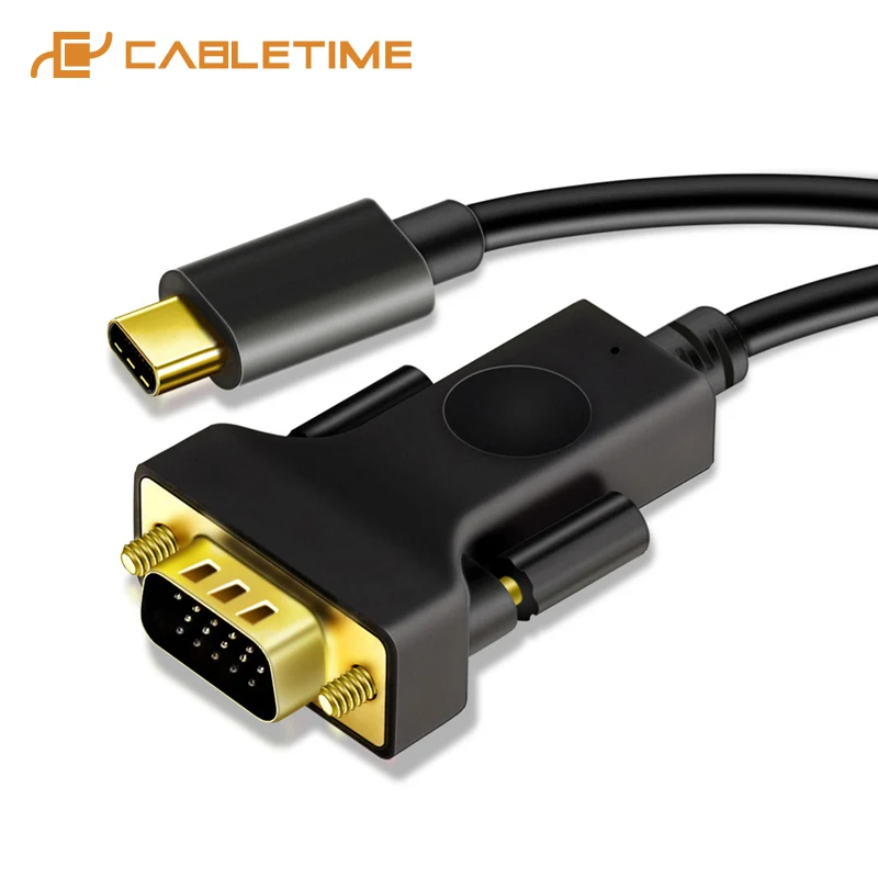 

CABLETIME USB C to VGA Cable High quality 1080P Black Type C to VGA 1.8m Cable for Laptop UHD External Video Projector C027