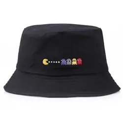Корейский стиль Новый стиль мультфильм вышитые ведро шляпа есть горох ведро шляпа крутой колледж Стиль Солнцезащитная шляпа унисекс Мода Ca