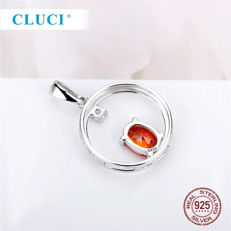 CLUCI, Настоящее серебро 925, модная Круглая Подвеска для женщин, ожерелье из стерлингового серебра, большой красный циркон, Очаровательная Подвеска Бижутерия