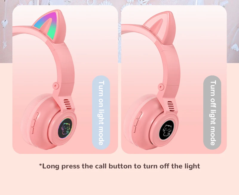Cute RGB Kitten wireless Headsets Bluetooth 5.0 Bass Noise Cancellation Adult Child Girl Headset Support TF Card Helmet with Mic