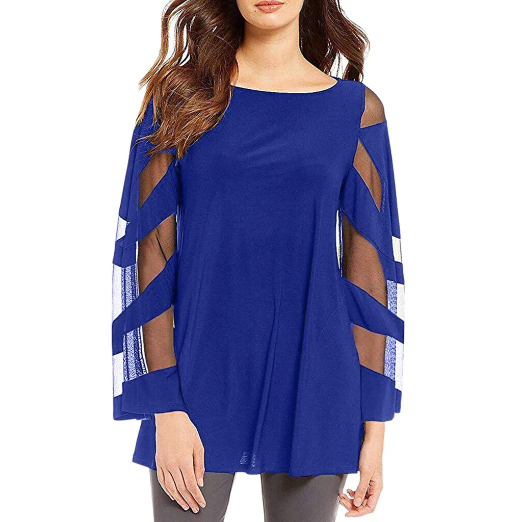 

2019 New Style Europe And America WOMEN'S Dress Large Size Sexy Crew Neck Gauze Long-sleeved Dress 327