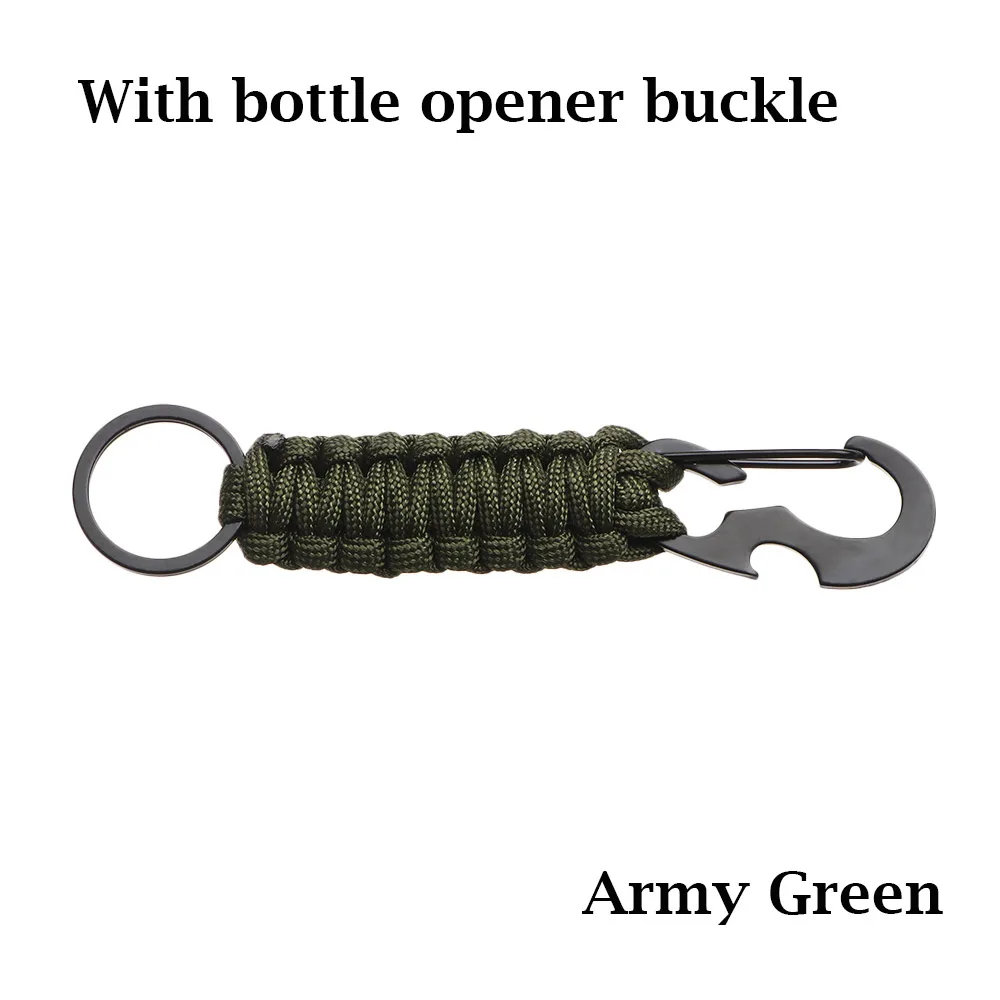 Открытый брелок для кемпинга набор для выживания военный Паракорд веревка аварийный узел открывалка для бутылок брелок кольцо для кемпинга карабин - Color: Style 2-Army Green