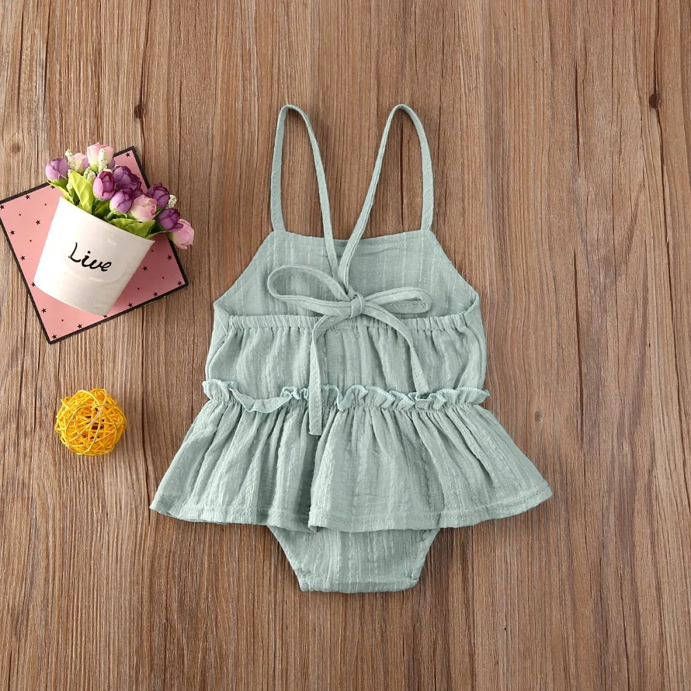 2020 Baby Romper Dress Newborn Baby Girl Clothes Sleeveless Belts Green Romper Jumpsuit with Tutu Skirts Summer Outfit 0-18M