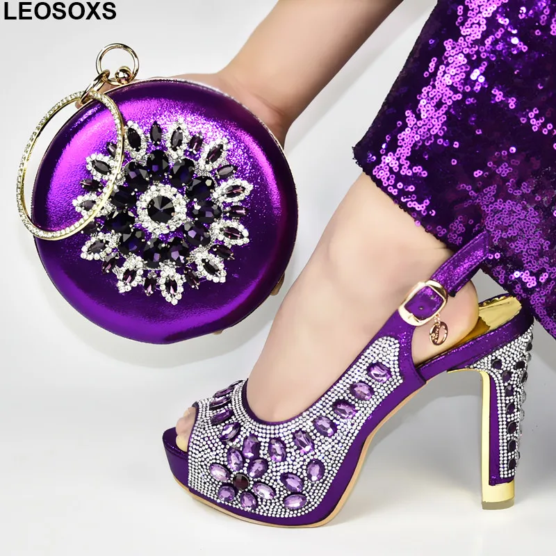 

Latest Design Decorated with Rhinestone Elegant Crystal Shoes Women Shoes and Bag Set In Italy Nigerian Women Shoes and Bag Set