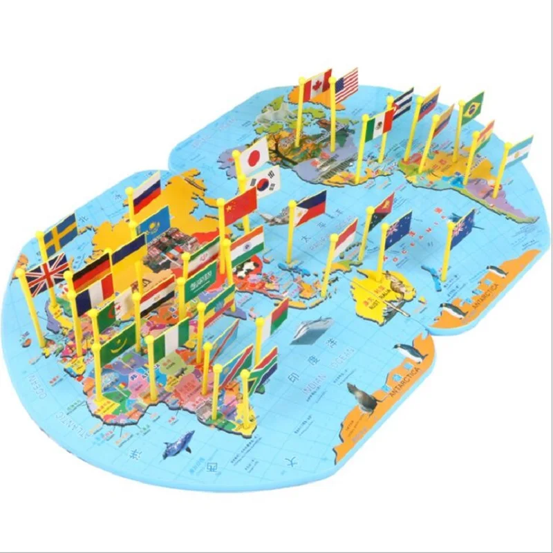 

world map Put the flag Children learn about world geography Wooden puzzle intelligence development