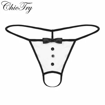 

Men Sissy Nightwear Bikini Panties Lingerie Bowknot Button Briefs Underwear Low Rise T-back Pleuche Crotchless G-string Thong