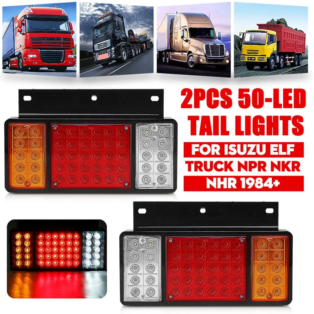

2Pc 50LED 2V Pair LED Rear Tail Light Lamps For ISUZU Elf Truck NPR NKR NHR 1984-up Waterproof