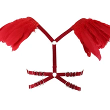 Бюстгальтер на бретельках с перьями, погоны на плечах, Harajuku, сексуальная клетка для тела, праздничные костюмы на бретельках, пояс размера плюс, эластичный