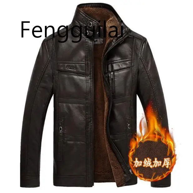 Кожаная мужская куртка коричневого цвета, брендовая Высококачественная верхняя одежда из искусственной кожи, мужская деловая зимняя куртка из искусственного меха, флисовая куртка, Размер 3XL - Цвет: HIGH QUALITY