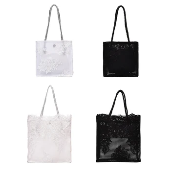 

2pcs/set Nylon Women Lace Handbags Ladies Fashion Tote Purse Beach Shoulder Bag Female Classic Elegant Shoulder Handbags