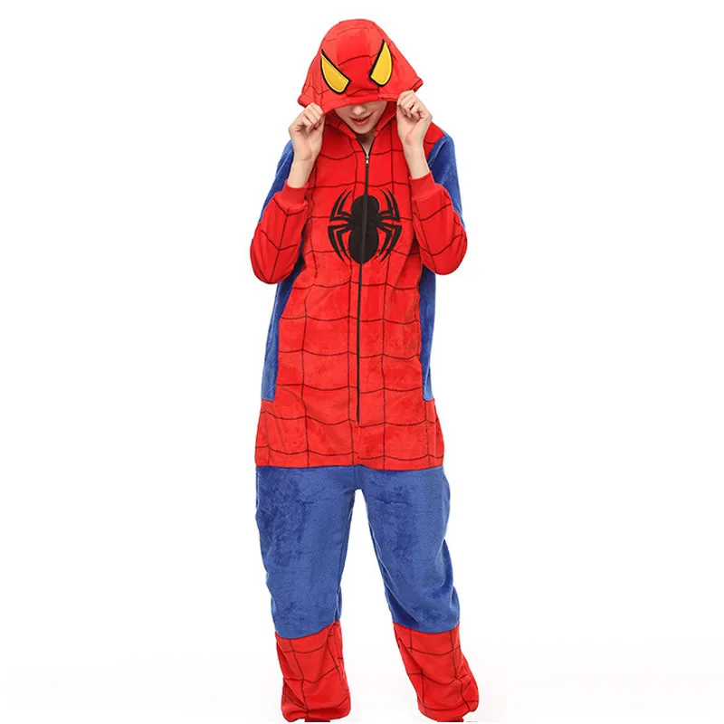 Spider Взрослые пижама в виде животных единорог пижамы наборы для ухода за Косплэй молния Для женщин Для мужчин Фланелевая Пижама унисекс, стежка в виде единорога из мультфильма, пижамы - Цвет: Spider