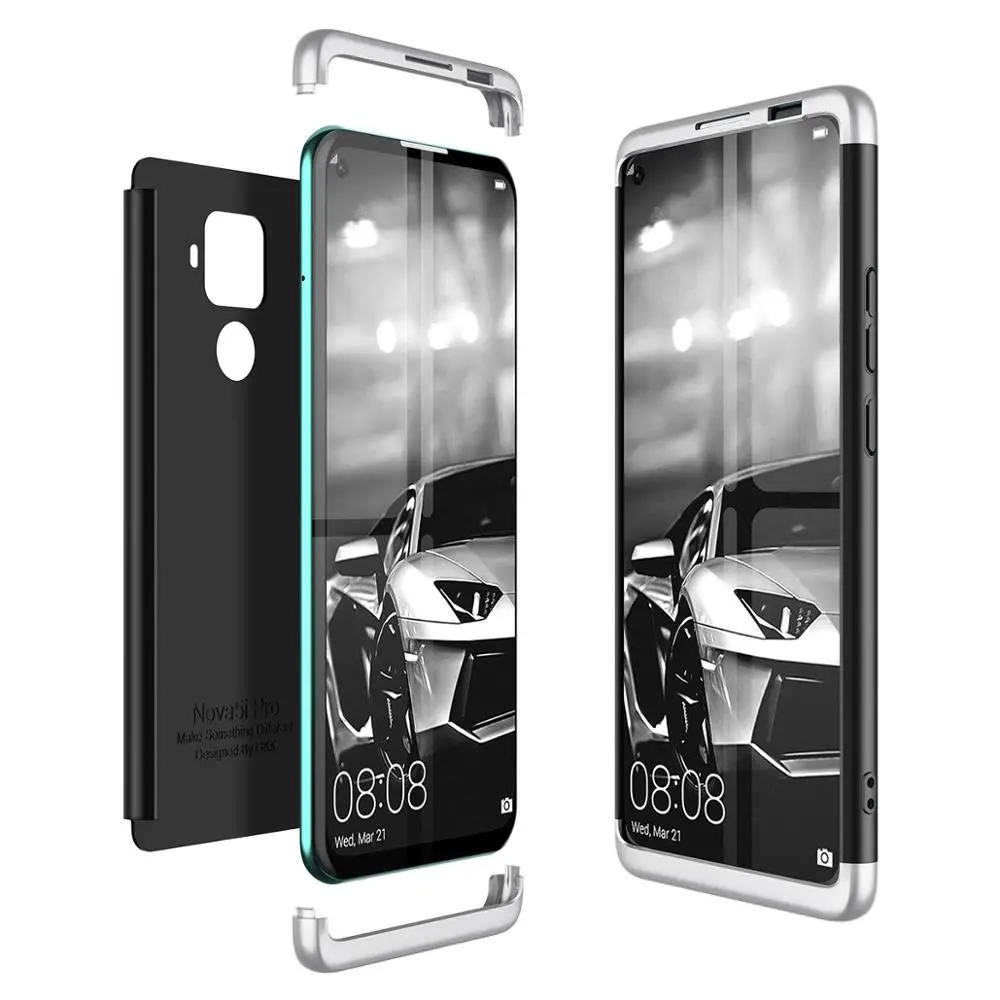 sliver and black 3 в 1 360 Полный корпус крышка Роскошные, жесткие, ПК чехол для huawei mate 30 lite чехол анти-падение противоударный чехол для huawei mate 30 lite - Цвет: sliver and black