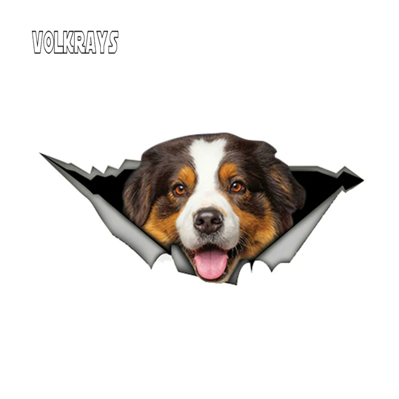 Volkrays Animal Car Sticker Brown Australian Shepherd Torn Metal Decal