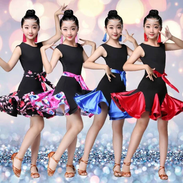 Vestido de baile latino para niños y niñas, ropa de baile latino Floral,  disfraz de Salsa Sexy, vestidos de Tango de salón de competición negro y  rojo - AliExpress