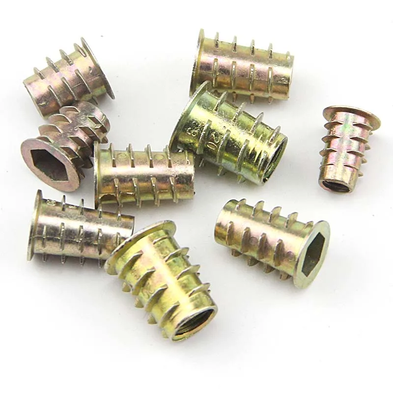 10Pc Metal Hexagon Hex Socket Head Embedded Insert Nut M4 M5 M6 M8 E-Nut for Wood Furniture Inside and Outside Thread Zinc-alloy