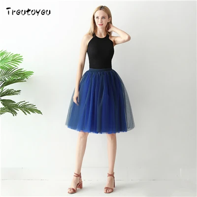 Navy Royal Blue Готическая 5 слоев 65 см Смешанные цвета пачка тюль юбка для женщин уличная Высокая талия плиссированные миди юбки spudniczki jupe rokken faldas - Цвет: Navy Royal Blue