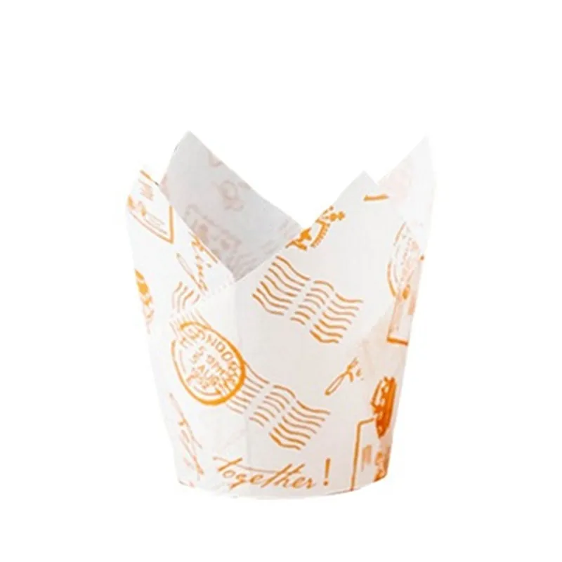 50Pcs Vintage Stamp Pattern Panetonne Paper Mold Tulip Paper Container Per Panettone Tray Wedding Party Muffin Cupcake Paper Cup