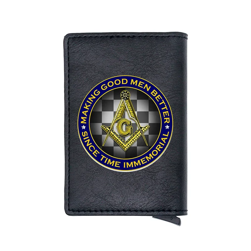 

Masonic Free and Accepted Masons Design Digital Printing Leather RFID Aluminium Card Wallet Men Women Slim Mini Short Purse