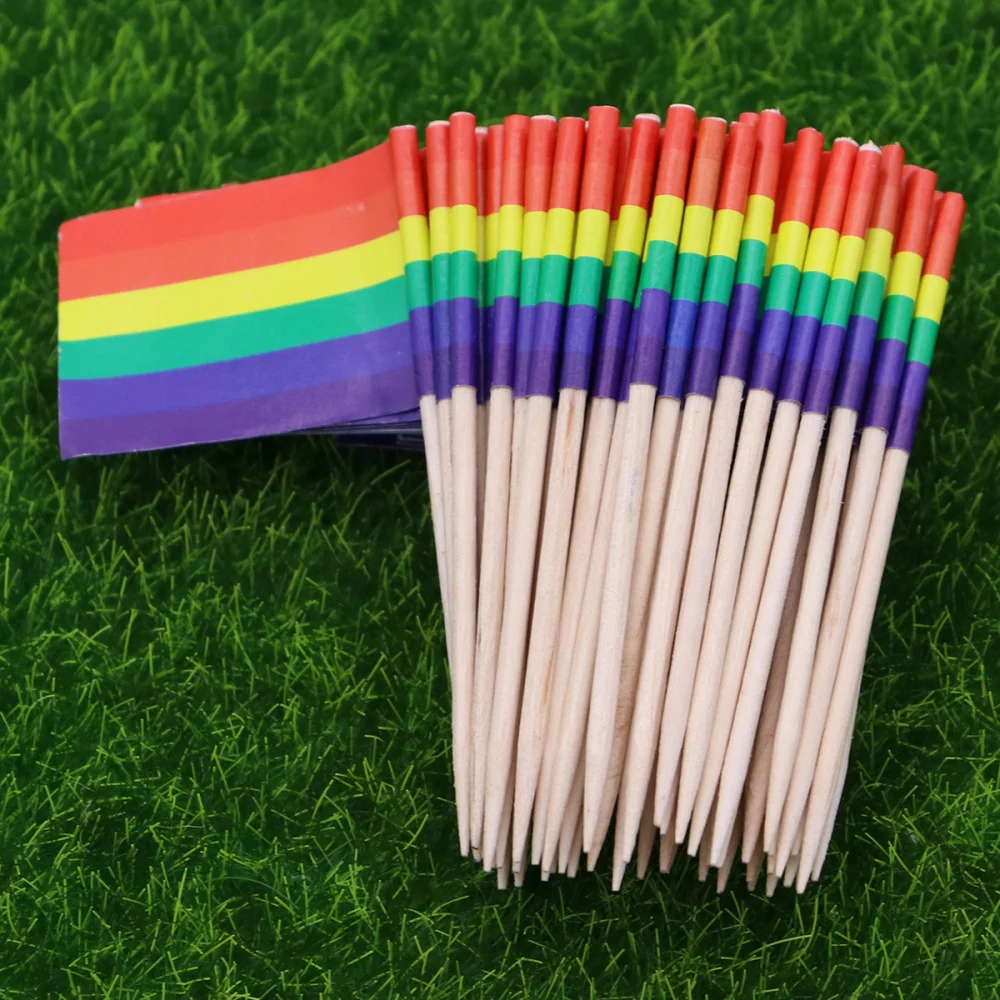Pack of 100 Racing Flag Toothpicks Picks Appetizer Fruit Sticks for Cocktail Party - Rainbow | Дом и сад