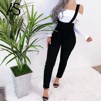 

Women Pants High Waist Suspender Trousers Pockets Adjustable Shoulder Strap Belted Slim Overalls Jumpsuits Casual Pencil Pants
