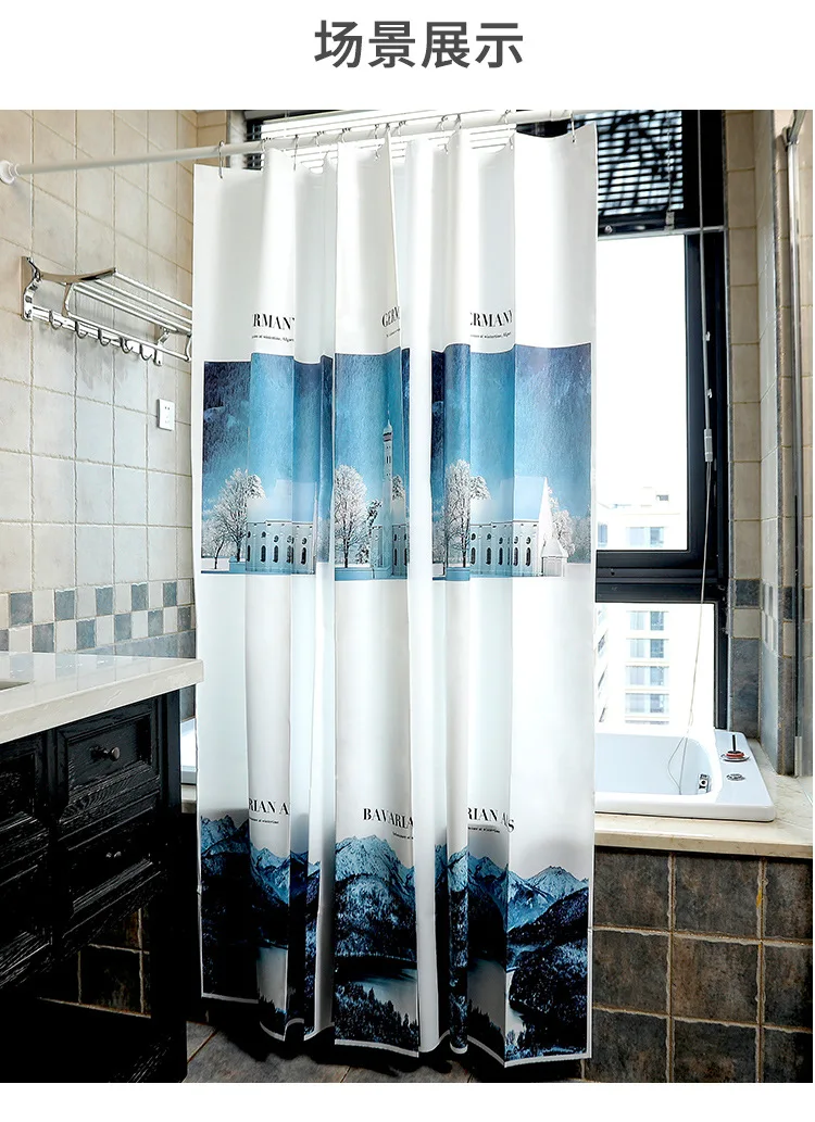 Thick Dacron Printed Shower Curtain Cloth Bathroom Toilet Bath Shower Room Bathroom Waterproof Mould Proof Partition