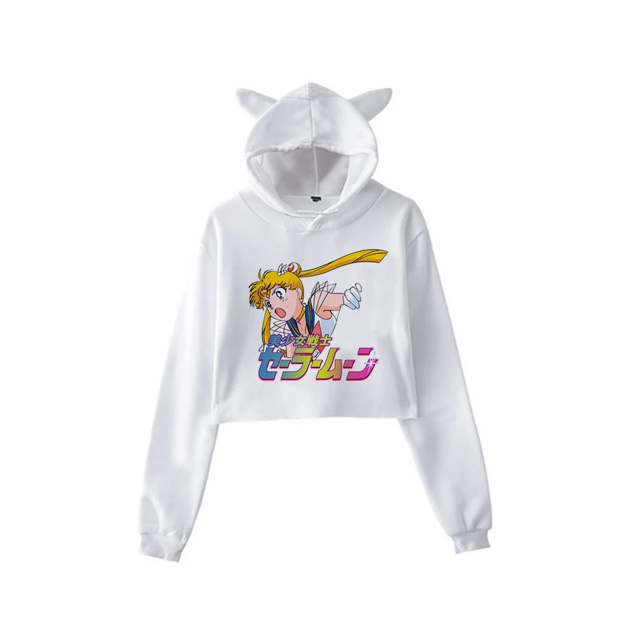 Сейлор Мун Харадзюку Толстовка корейский стиль ulzzang kawaii 90s мультфильм одежда пуловеры новые негабаритные с капюшоном уличная - Цвет: white513