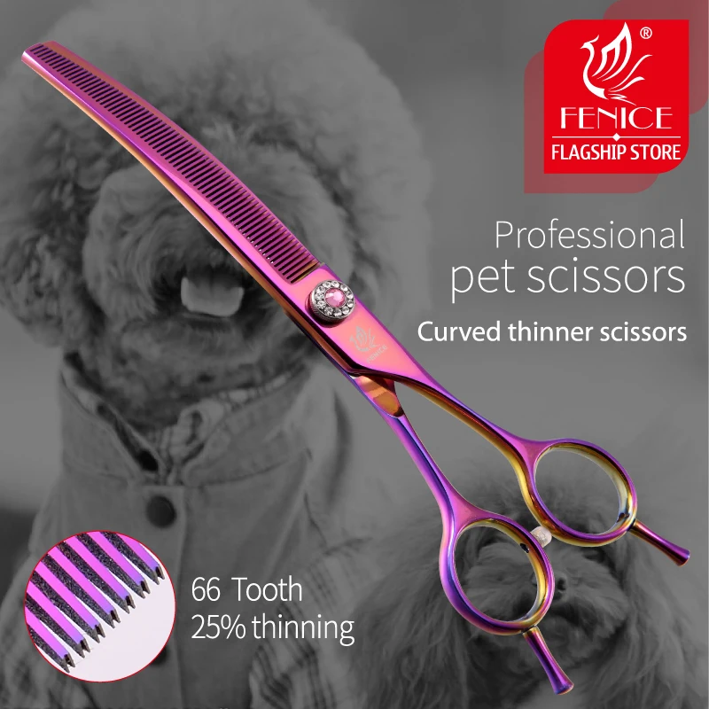 

Fenice high-end 7.0 inch professional dog grooming scissors curved thinning shears for dogs & cats animal hair tijeras tesoura
