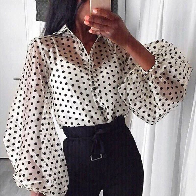 polka dot long sleeve blouse