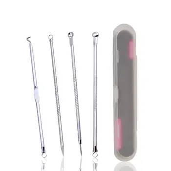 

4pcs/kit Remover Pimple Spot Blackhead Acne Blemish Extractor Sliver Stainless Steel Pore Cleaner Unisex Needle Face Skin Tool