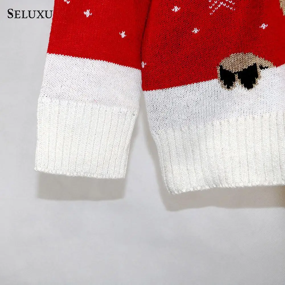 Seluxu Autumn Winter Women Sweater Long Sleeve Round Neck Sweater Christmas Clothes Santa Claus Print Christmas Sweater Pullover