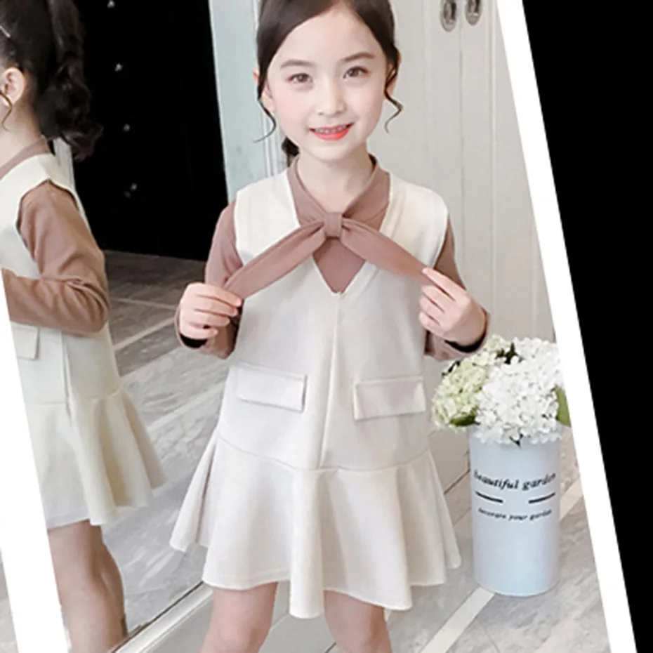

Girls Dress Solid T Shirt & Dress Suits For Girls Sleeveless Dress Girl Outfit Fall Fashion Clothes For Girl 6 8 10 12 14 Year